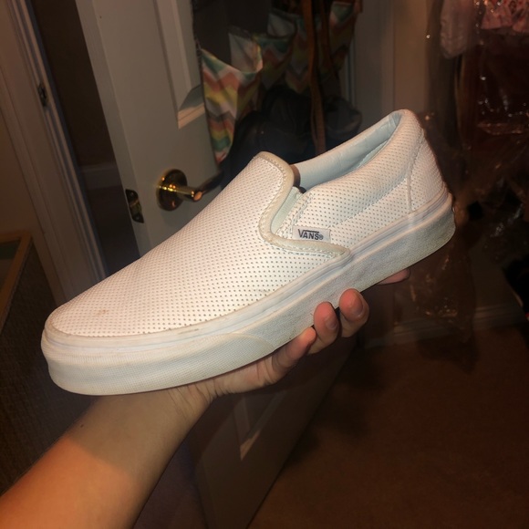 vans faux leather slip ons